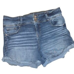 Ariya Jeans Denim Shorts Womens 15/32 Blue Excellent High Rise Triple Button‎